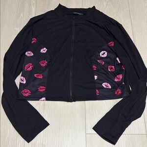 3/$10 Black and Red Zip Jacket with Lip Print